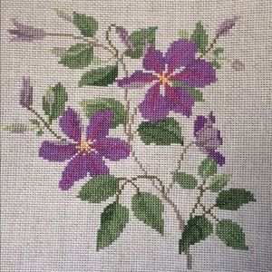 Purple Clematis Cross Stitch Art